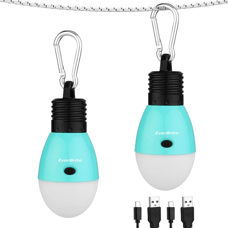 Ever Brite Rechargeable Camping Light,Portable Tent Lantern,3 Lighting Modes, Hanging Tent Light Bulbs with Clip Hook for Hiking, Fishing, Backpacking, Emergency and More,Blue(2 Pack) - Image 1